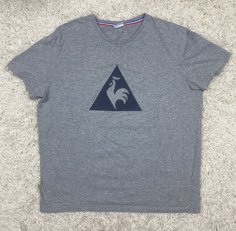 Le Coq Sportif Mens XL Gray T-Shirt Navy Rooster Logo France Cotton Tee